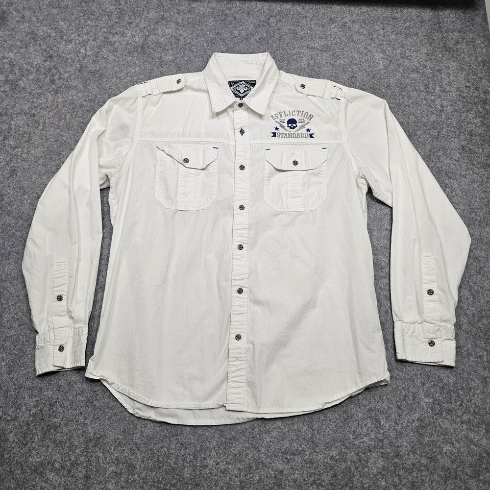 Affliction Large Remember My Name LS Woven Grunge Button‎ Up Embroidered
